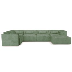 Canapé panoramique fixe NUNA 7 places chaise droite tissu vert