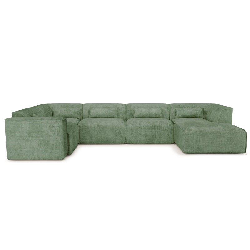 Canapé panoramique fixe NUNA 7 places chaise droite tissu vert