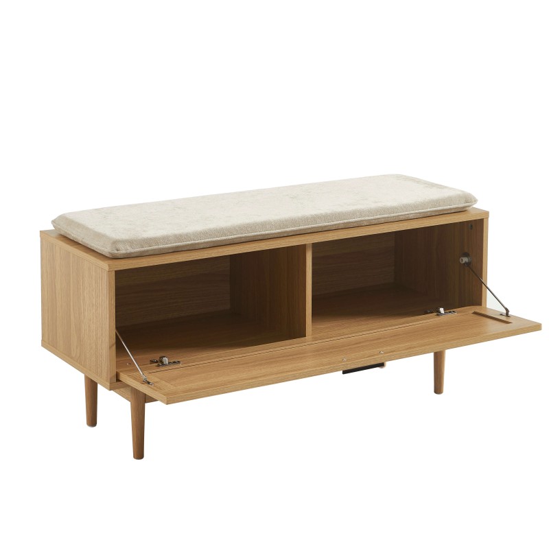 Banc à chaussures AMANA effet chêne et cannage rotin 100cm
