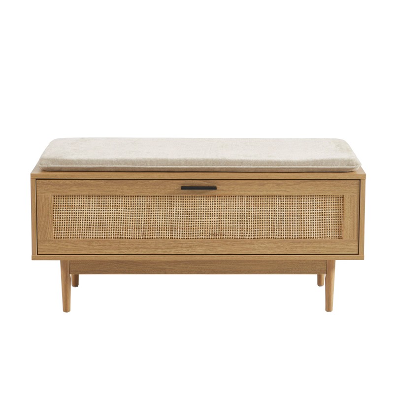 Banc à chaussures AMANA effet chêne et cannage rotin 100cm