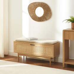 Banc à chaussures AMANA effet chêne et cannage rotin 100cm
