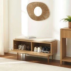 Banc à chaussures AMANA effet chêne et cannage rotin 100cm