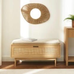 Banc à chaussures AMANA effet chêne et cannage rotin 100cm