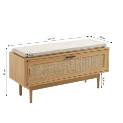 Banc à chaussures AMANA effet chêne et cannage rotin 100cm