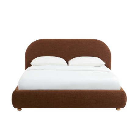 Lit coffre JELLY 160x200 tissu bouclette marron sommier inclus