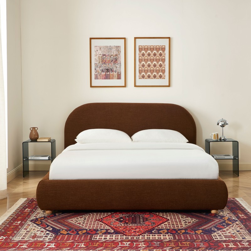 Lit coffre JELLY 160x200 tissu bouclette marron sommier inclus