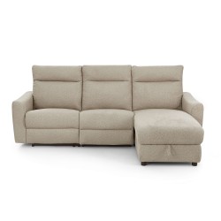 HOROS 4-Sitzer-Ecksofa mit elektrischer Liegefunktion aus beigem Chenille-Stoff