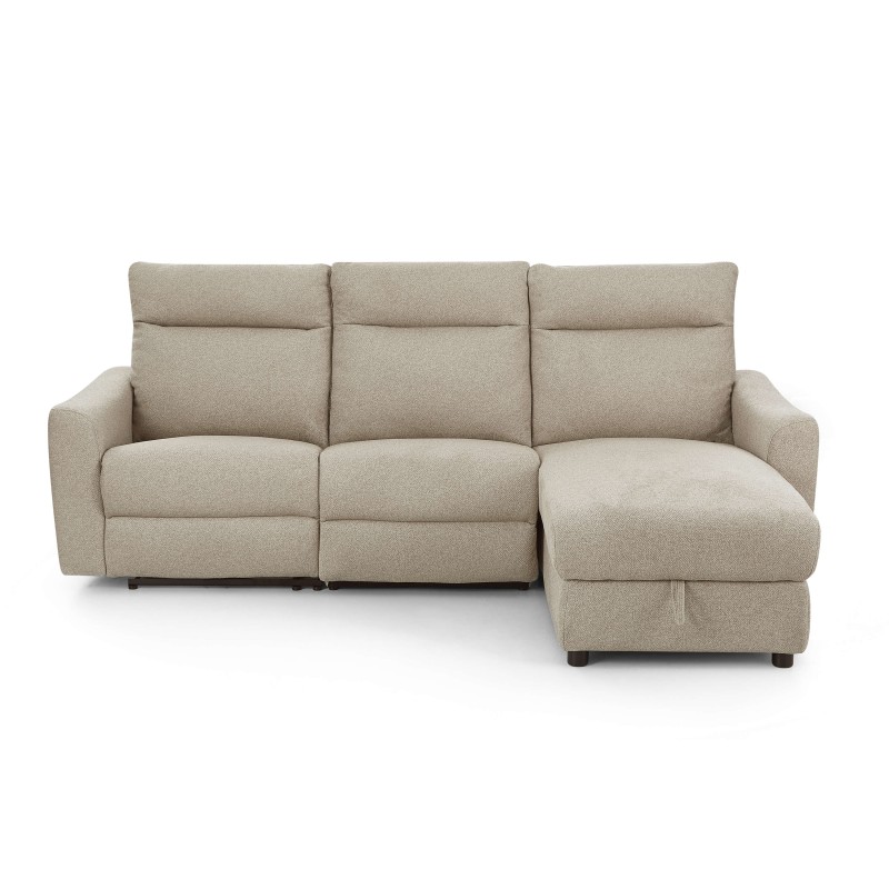 HOROS 4-Sitzer-Ecksofa mit elektrischer Liegefunktion aus beigem Chenille-Stoff