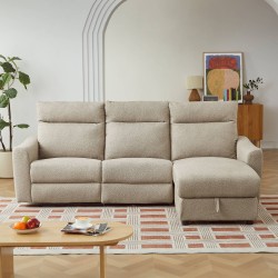 HOROS 4-Sitzer-Ecksofa mit elektrischer Liegefunktion aus beigem Chenille-Stoff