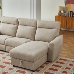 HOROS 4-Sitzer-Ecksofa mit elektrischer Liegefunktion aus beigem Chenille-Stoff