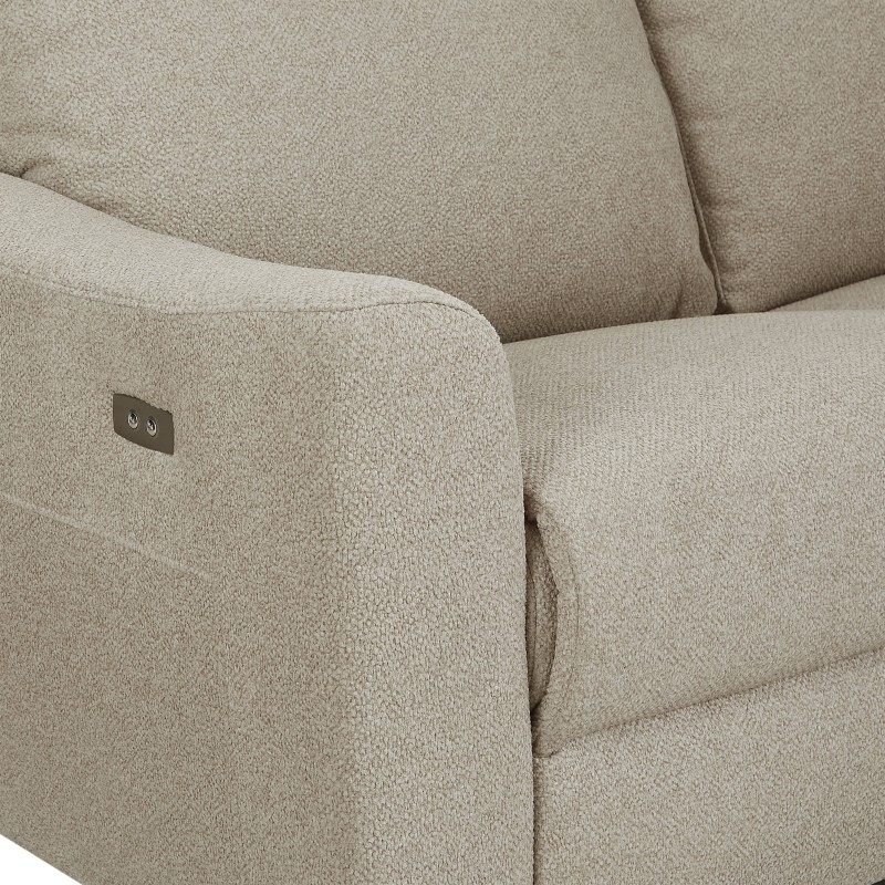 HOROS 4-Sitzer-Ecksofa mit elektrischer Liegefunktion aus beigem Chenille-Stoff