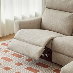 HOROS 4-Sitzer-Ecksofa mit elektrischer Liegefunktion aus beigem Chenille-Stoff