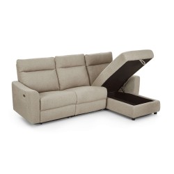 HOROS 4-Sitzer-Ecksofa mit elektrischer Liegefunktion aus beigem Chenille-Stoff