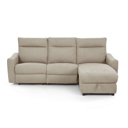 HOROS 4-Sitzer-Ecksofa mit elektrischer Liegefunktion aus beigem Chenille-Stoff