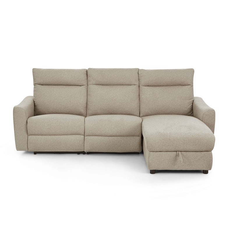 HOROS 4-Sitzer-Ecksofa mit elektrischer Liegefunktion aus beigem Chenille-Stoff
