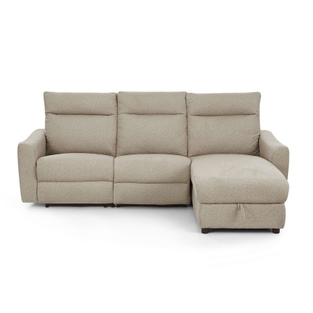 HOROS 4-Sitzer-Ecksofa mit elektrischer Liegefunktion aus beigem Chenille-Stoff