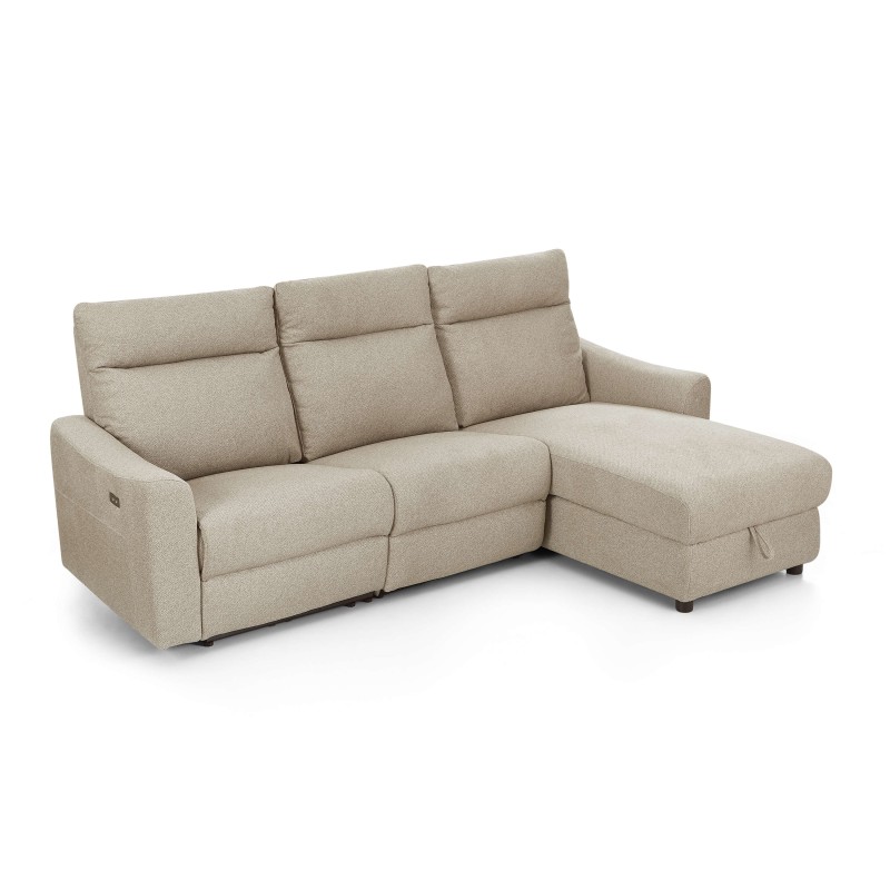 HOROS 4-Sitzer-Ecksofa mit elektrischer Liegefunktion aus beigem Chenille-Stoff