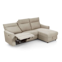 HOROS 4-Sitzer-Ecksofa mit elektrischer Liegefunktion aus beigem Chenille-Stoff