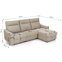 HOROS 4-Sitzer-Ecksofa mit elektrischer Liegefunktion aus beigem Chenille-Stoff