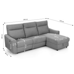 HOROS 4-Sitzer-Ecksofa mit elektrischer Liegefunktion, rechts, hellgrauer Chenille-Stoff