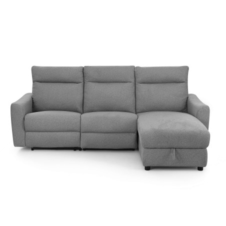 HOROS 4-Sitzer-Ecksofa mit elektrischer Liegefunktion, rechts, hellgrauer Chenille-Stoff