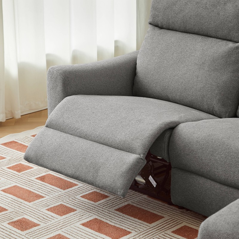 HOROS 4-Sitzer-Ecksofa mit elektrischer Liegefunktion, rechts, hellgrauer Chenille-Stoff