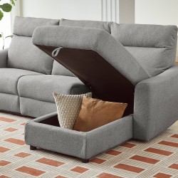 HOROS 4-Sitzer-Ecksofa mit elektrischer Liegefunktion, rechts, hellgrauer Chenille-Stoff
