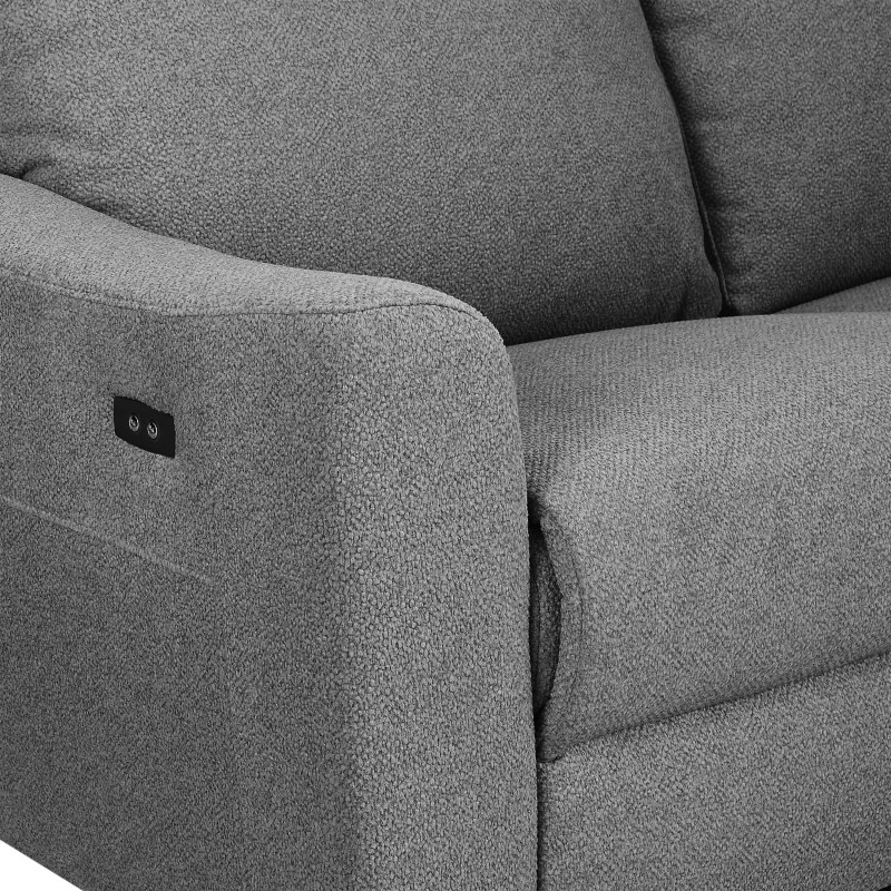 HOROS 4-Sitzer-Ecksofa mit elektrischer Liegefunktion, rechts, hellgrauer Chenille-Stoff