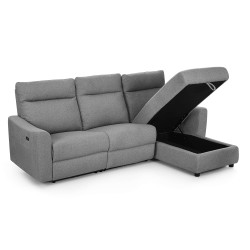 HOROS 4-Sitzer-Ecksofa mit elektrischer Liegefunktion, rechts, hellgrauer Chenille-Stoff