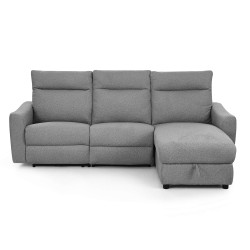 HOROS 4-Sitzer-Ecksofa mit elektrischer Liegefunktion, rechts, hellgrauer Chenille-Stoff