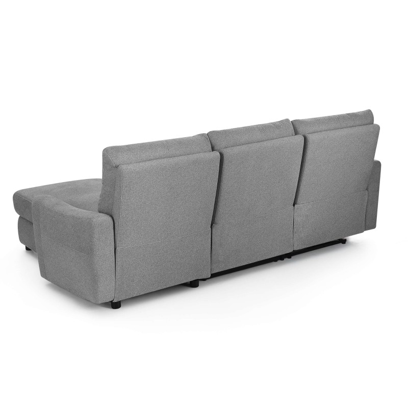 HOROS 4-Sitzer-Ecksofa mit elektrischer Liegefunktion, rechts, hellgrauer Chenille-Stoff