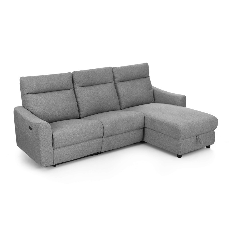 HOROS 4-Sitzer-Ecksofa mit elektrischer Liegefunktion, rechts, hellgrauer Chenille-Stoff