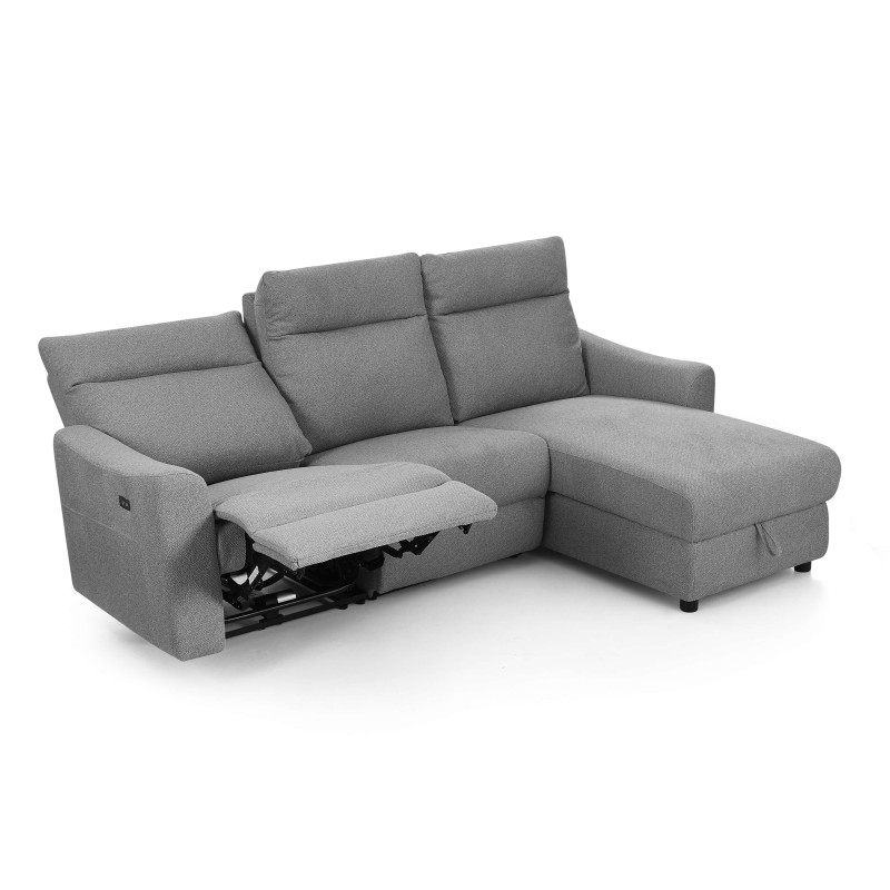 HOROS 4-Sitzer-Ecksofa mit elektrischer Liegefunktion, rechts, hellgrauer Chenille-Stoff