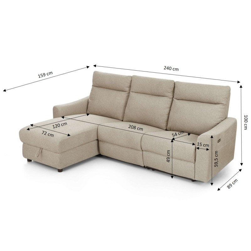 HOROS 4-Sitzer-Ecksofa mit elektrischer Verstellung, links ausgerichtet, in beigem Chenille-Stoff
