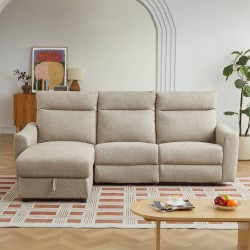 HOROS 4-Sitzer-Ecksofa mit elektrischer Verstellung, links ausgerichtet, in beigem Chenille-Stoff
