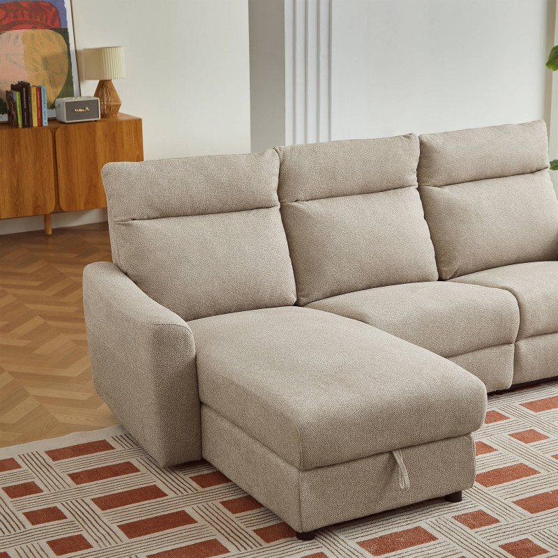 HOROS 4-Sitzer-Ecksofa mit elektrischer Verstellung, links ausgerichtet, in beigem Chenille-Stoff