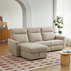 HOROS 4-Sitzer-Ecksofa mit elektrischer Verstellung, links ausgerichtet, in beigem Chenille-Stoff