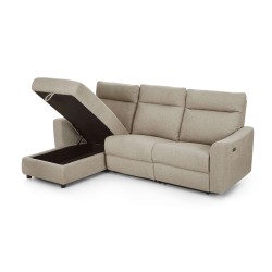 HOROS 4-Sitzer-Ecksofa mit elektrischer Verstellung, links ausgerichtet, in beigem Chenille-Stoff