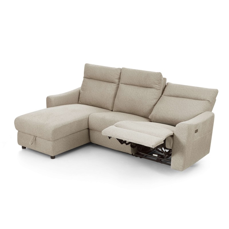 HOROS 4-Sitzer-Ecksofa mit elektrischer Verstellung, links ausgerichtet, in beigem Chenille-Stoff