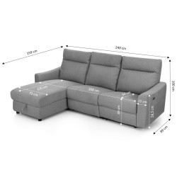 HOROS 4-Sitzer-Ecksofa mit elektrischer Verstellung, links, hellgrauer Chenille-Stoff