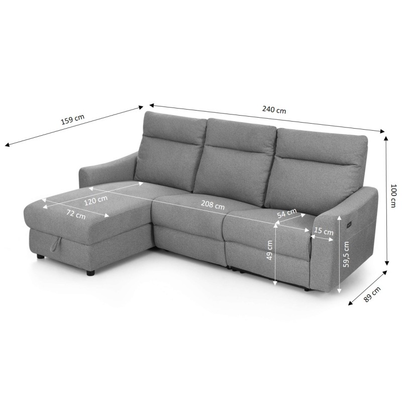 HOROS 4-Sitzer-Ecksofa mit elektrischer Verstellung, links, hellgrauer Chenille-Stoff