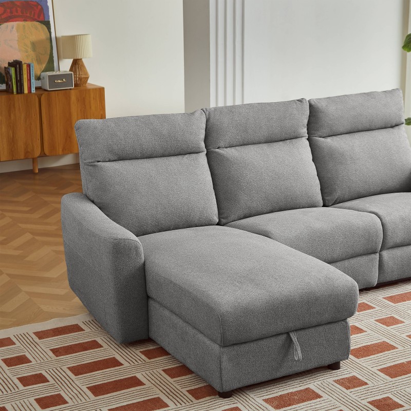 HOROS 4-Sitzer-Ecksofa mit elektrischer Verstellung, links, hellgrauer Chenille-Stoff