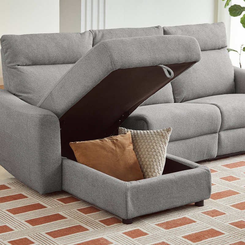 HOROS 4-Sitzer-Ecksofa mit elektrischer Verstellung, links, hellgrauer Chenille-Stoff