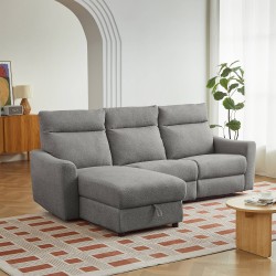 HOROS 4-Sitzer-Ecksofa mit elektrischer Verstellung, links, hellgrauer Chenille-Stoff