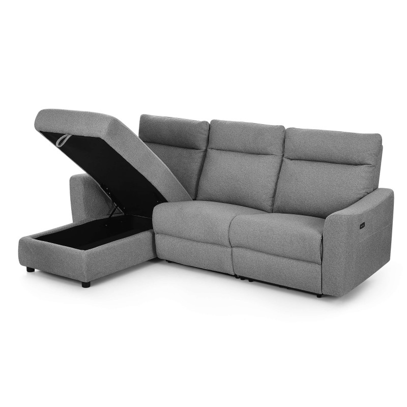 HOROS 4-Sitzer-Ecksofa mit elektrischer Verstellung, links, hellgrauer Chenille-Stoff