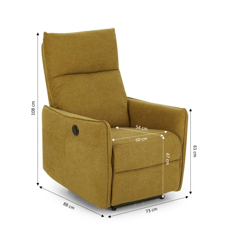 Fauteuil relax électrique MINOS 1 place tissu chenille moutarde