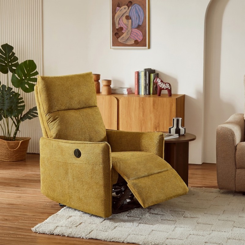 Fauteuil relax électrique MINOS 1 place tissu chenille moutarde