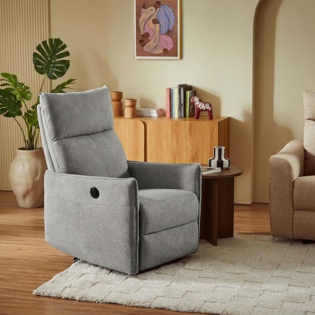 MINOS elektrischer Liegesessel, 1-Sitzer, Chenille-Stoff, grau