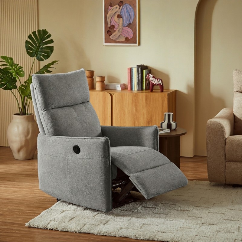 Fauteuil relax électrique MINOS 1 place tissu chenille gris
