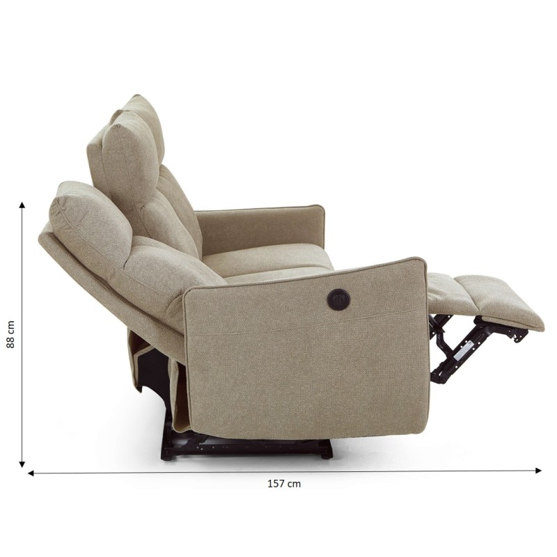 MINOS 3-Sitzer-Sofa mit elektrischer Liegefunktion aus beigem Chenille-Stoff